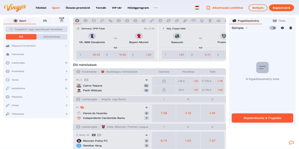 V.Vegas Casino sports betting selection on mobile